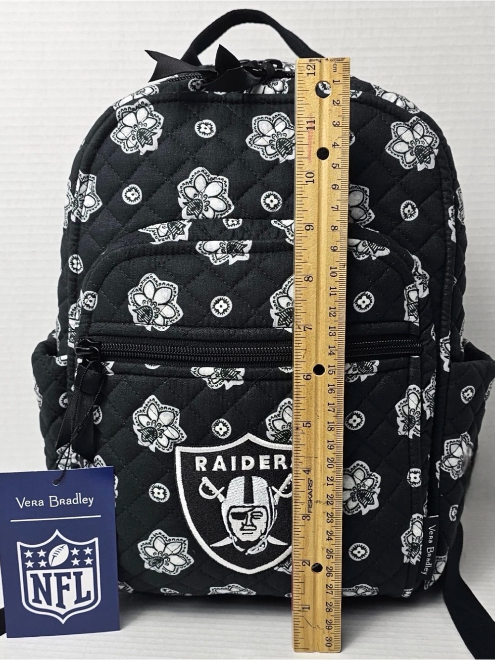 Vera Bradley Black Quilted Floral Raiders Mini Backpack NEW WITH TAGS - Picture 5 of 8